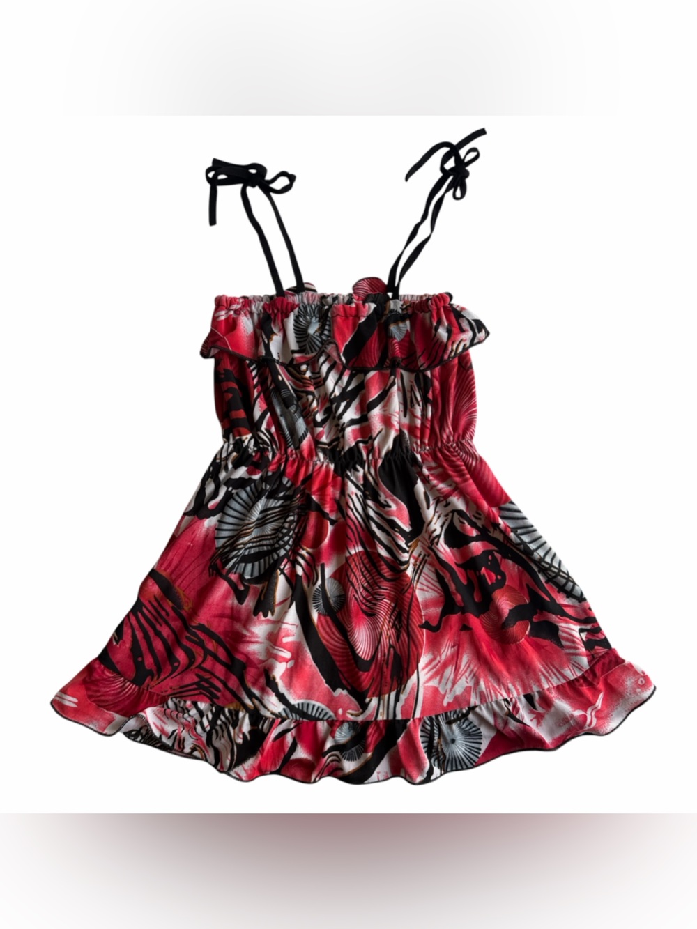 Girls Red Tie-Strap Ruffle Sundress
